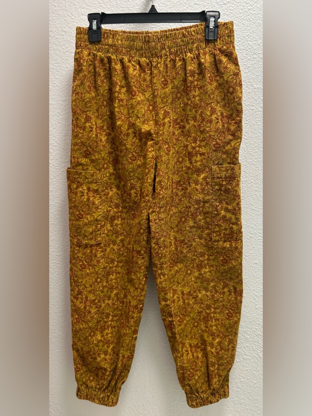 Urban Outfitters Yellow & Rust Floral Smocked Waist Stoner Pants